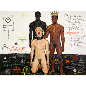 Black Master white Twink BDSM Sex Ritual Gemälde – unzensierte Gay Sex Art und schwule Kunst im Basquiat Stil