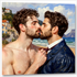 Gay Art Wandbild im Renoir-Stil: Zwei schwule Männer küssen sich am Meer und genießen ihre Liebe im Sommer.
