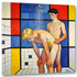Schräge Produktansicht des erotischen Wandbilds: Arschfick trifft auf Mondrian-inspirierte Geometrie. Die geschwungenen Männerkörper stehen im Kontrast zum farbigen Raster der Duschszene.