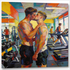 Gay Erotic Art Wandbild: Zwei sportliche Männer küssen sich im Fitnessstudio und genießen ihre Lust zwischen Hanteln und Laufbändern.
