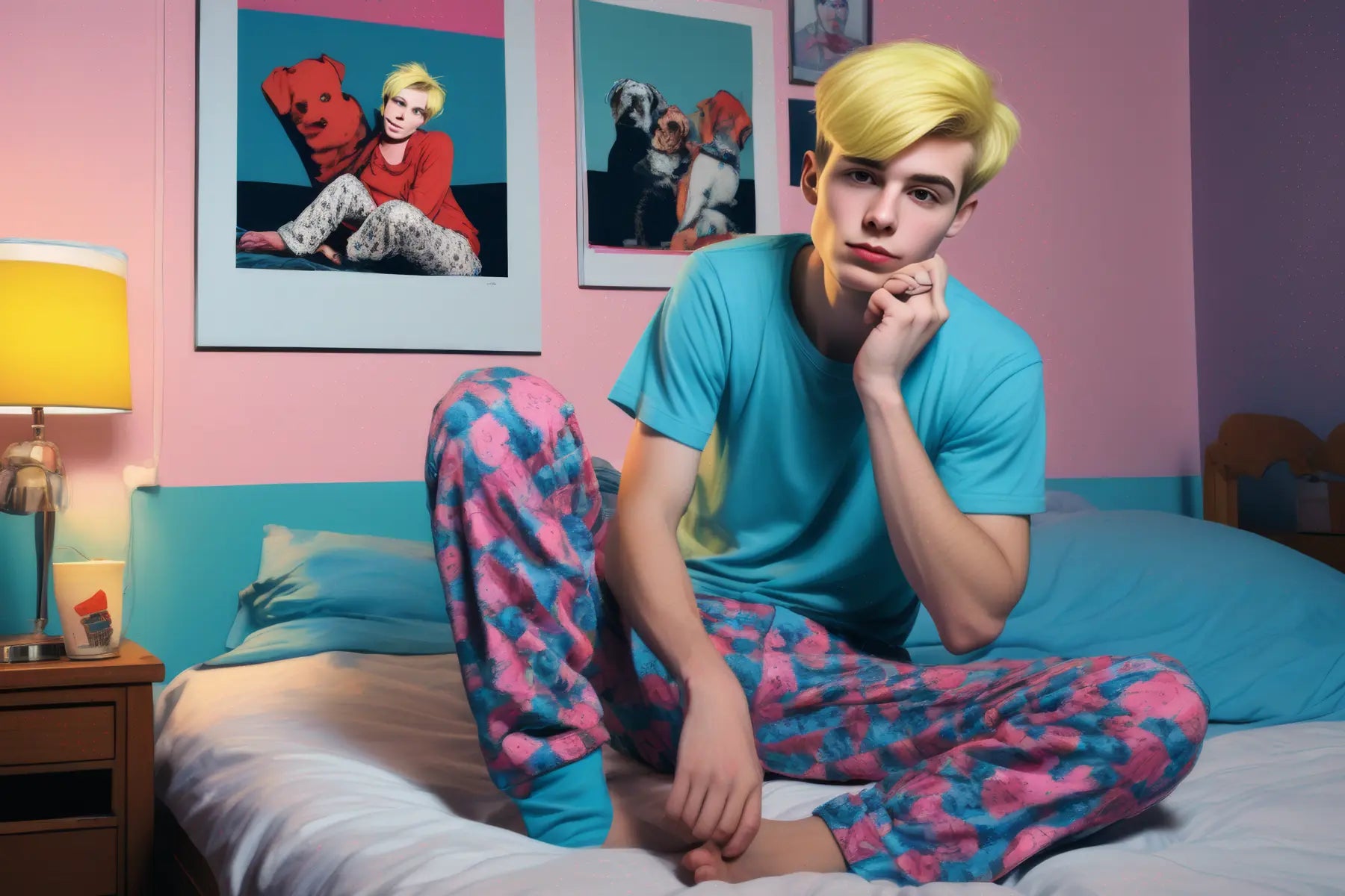 Gay Art Canvas - Junger Mann in rosa Schlafzimmer | Kunstwerk Bilder KUNSTWERK BILDER